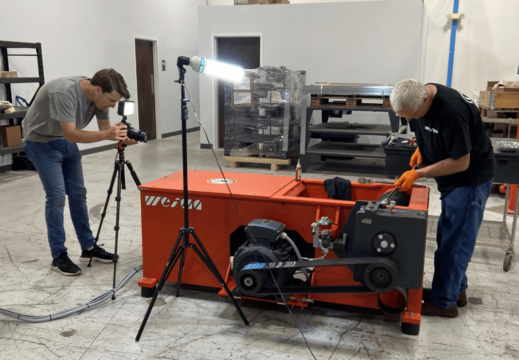 Video Design Intern films a technical instructional video with WEIMA shop technician