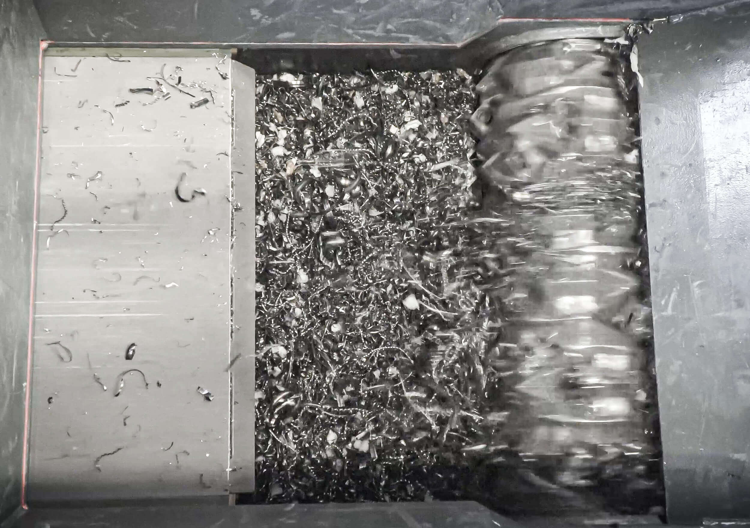 Shavings in the cutting chamber of the WEIMA shredder