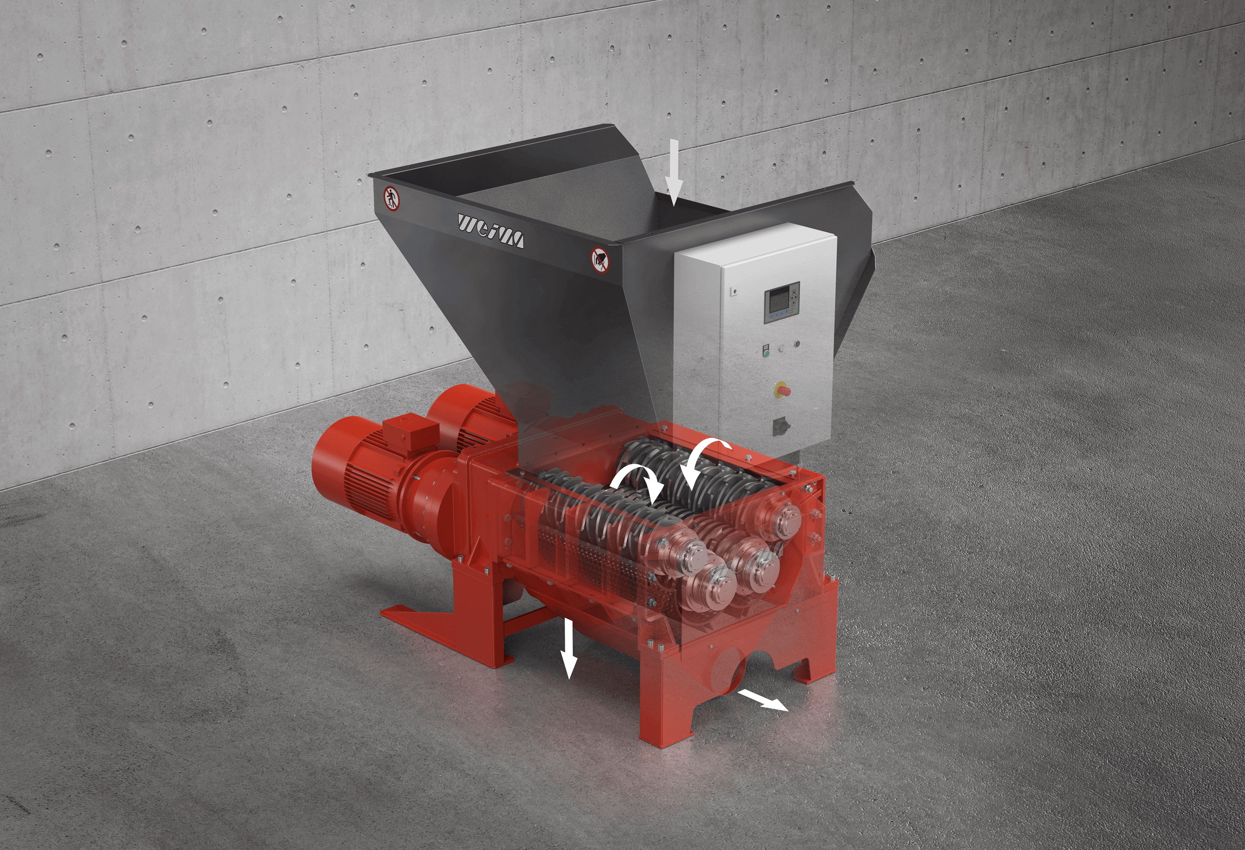 Röntgenblick des WEIMA ZM 40 Einwellen-Zerkleinerers