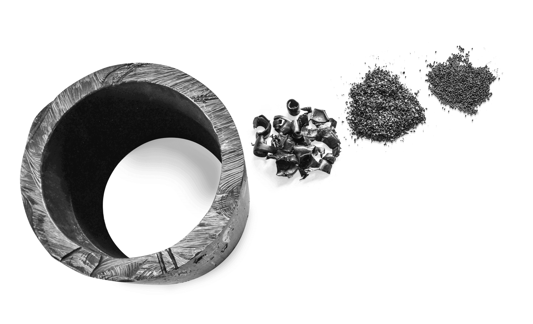 Comparison of pipe cuttings, shredded material and plastic regranulate