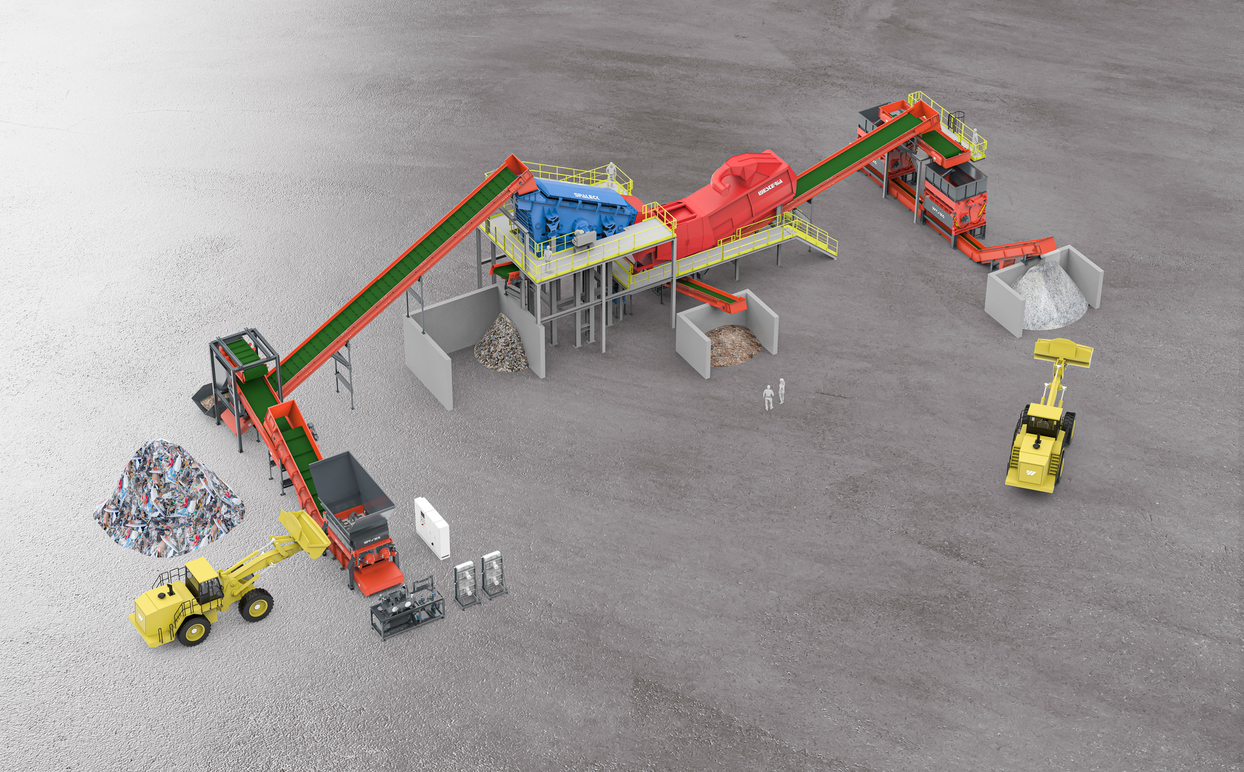 Abfallaufbereitungsanlage mit WEIMA Vor- und Nachzerkleinerern, sowei Westeria Fördertechnik und Spaleck Siebtechnik
