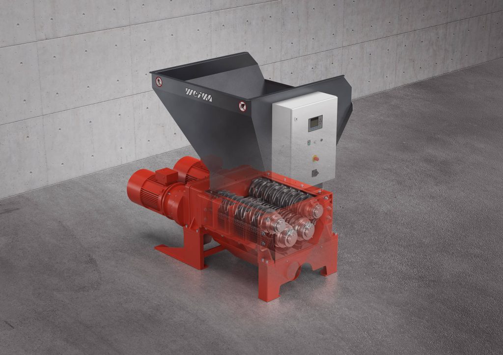 Four-shaft shredder interior view