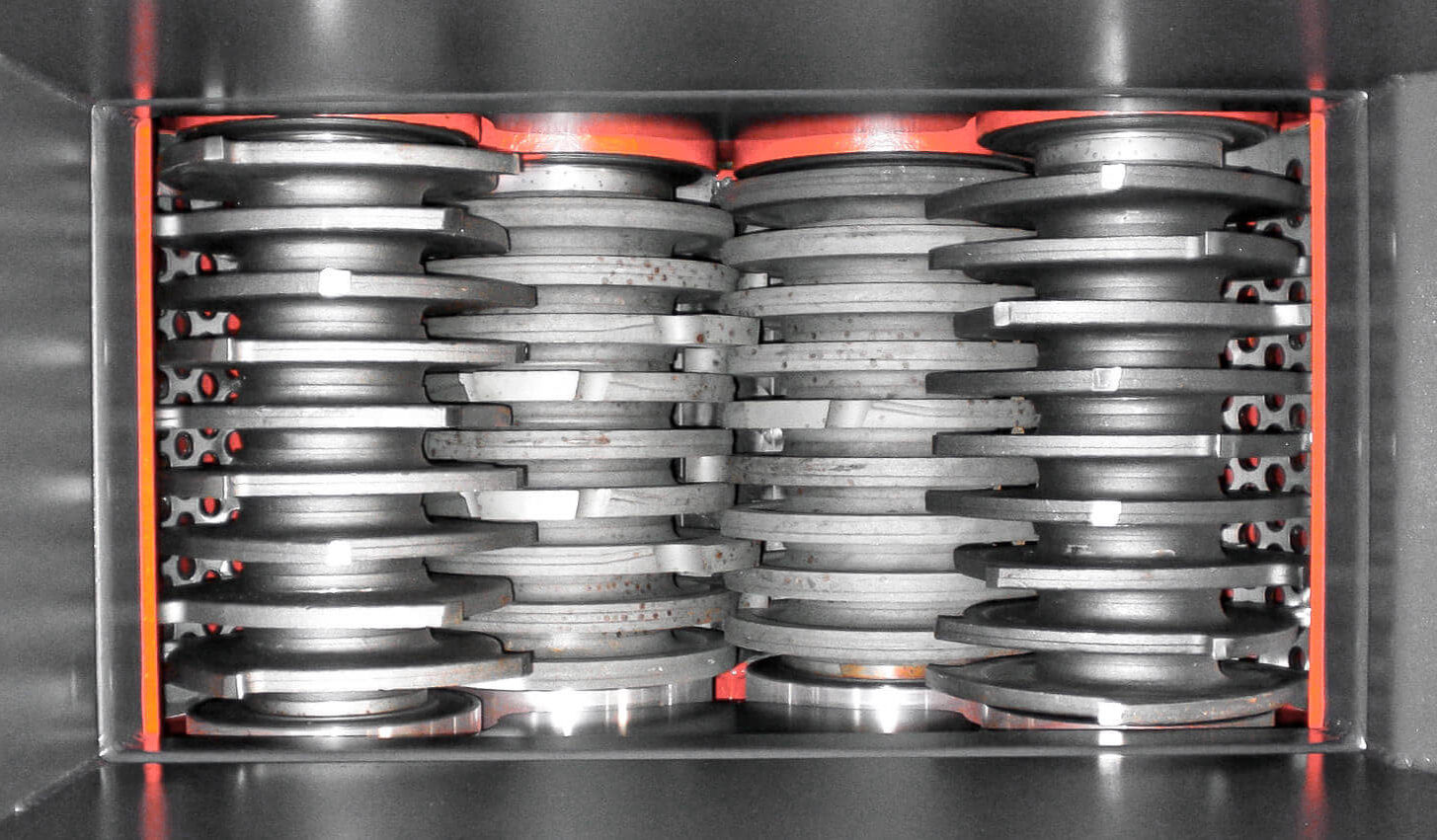 Draufsicht auf den Vierwellenzerkleinerer mit Schneidwerk