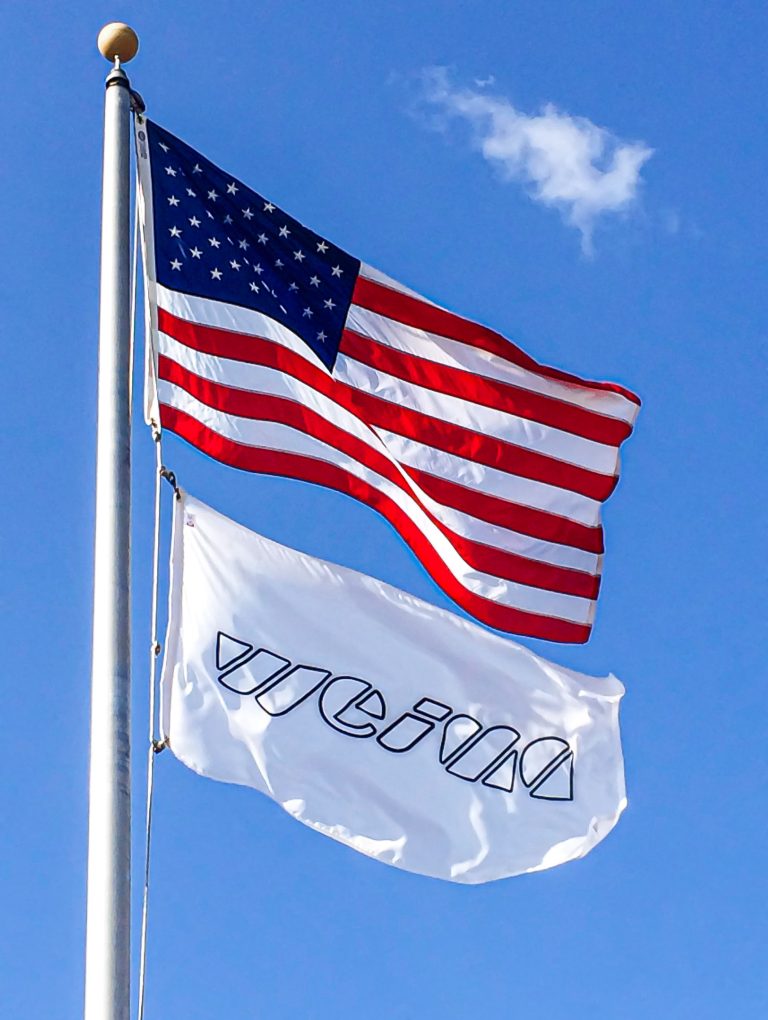 USA national flag and white WEIMA flag