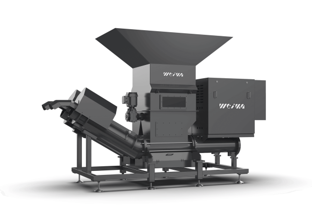 The WEIMA C.200 Duo press gives machining more flexibility and automation. This has two ejection tubes and a larger hopper attachment.