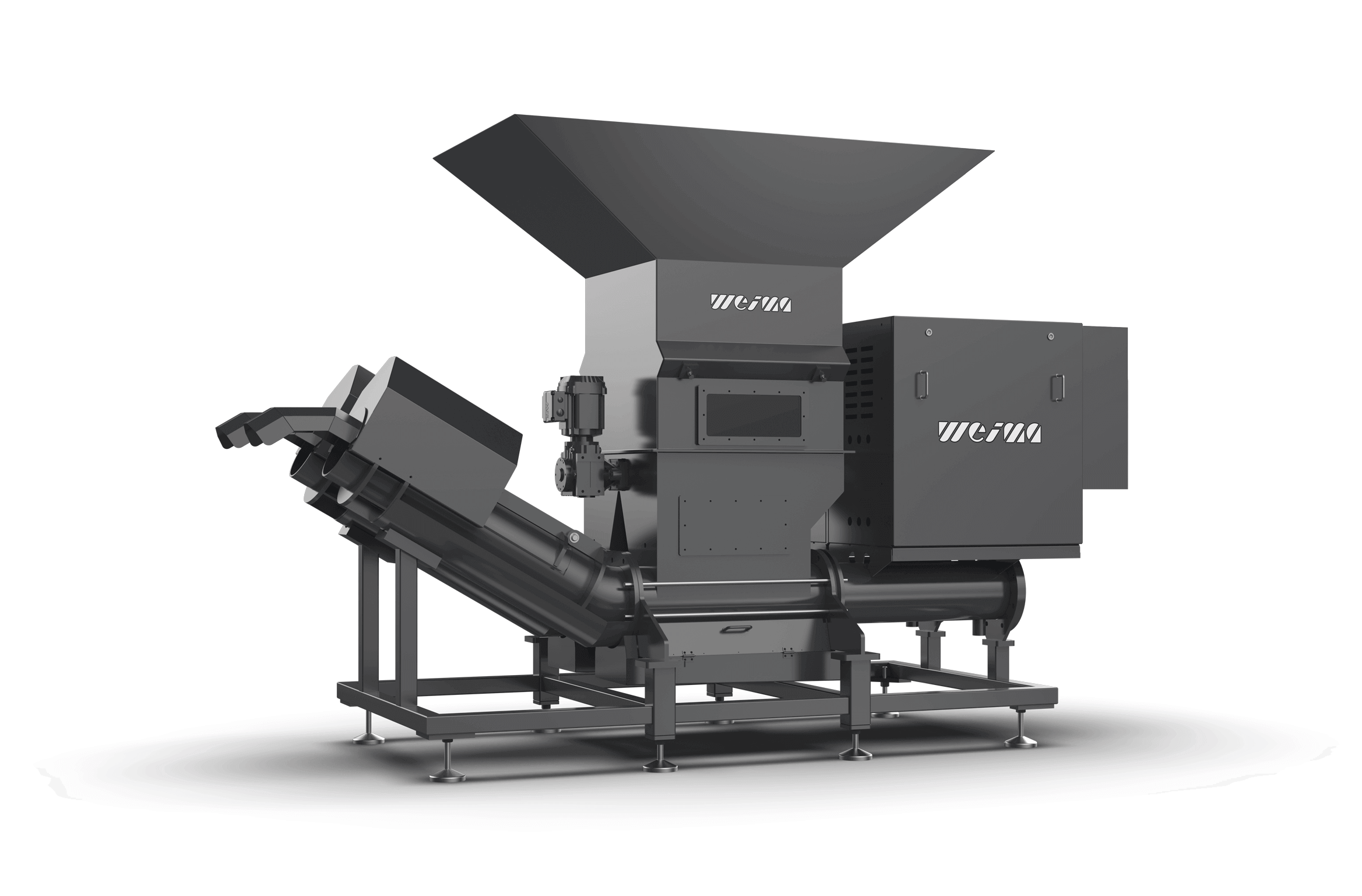 Spaenepresse WEIMA C.200 Duo ermöglicht der Zerspanung mehr Flexibilität und Automation. Diese hat zwei Auswurfsrohre und einen größeren Trichter-Aufsatz.