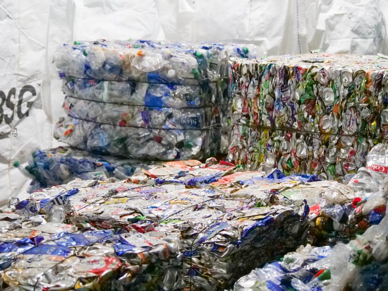 bales of plastic bottles and aluminum cans
