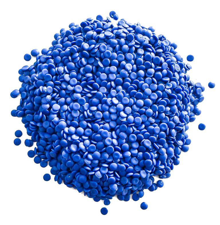 pile of blue pp regranulate on white background