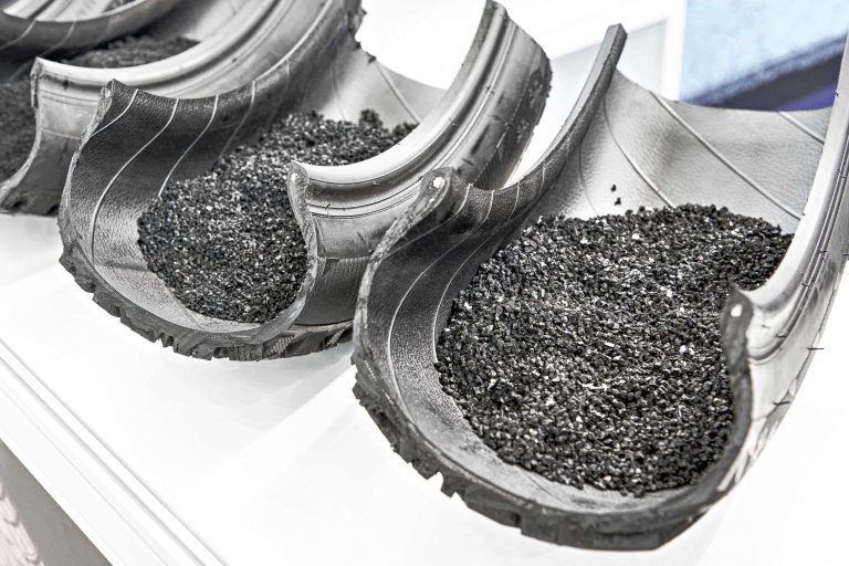Tires halves with shredded rubber granulate inside