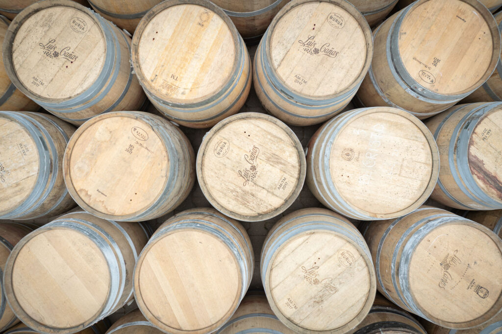Many barrique barrels from a bird's eye view